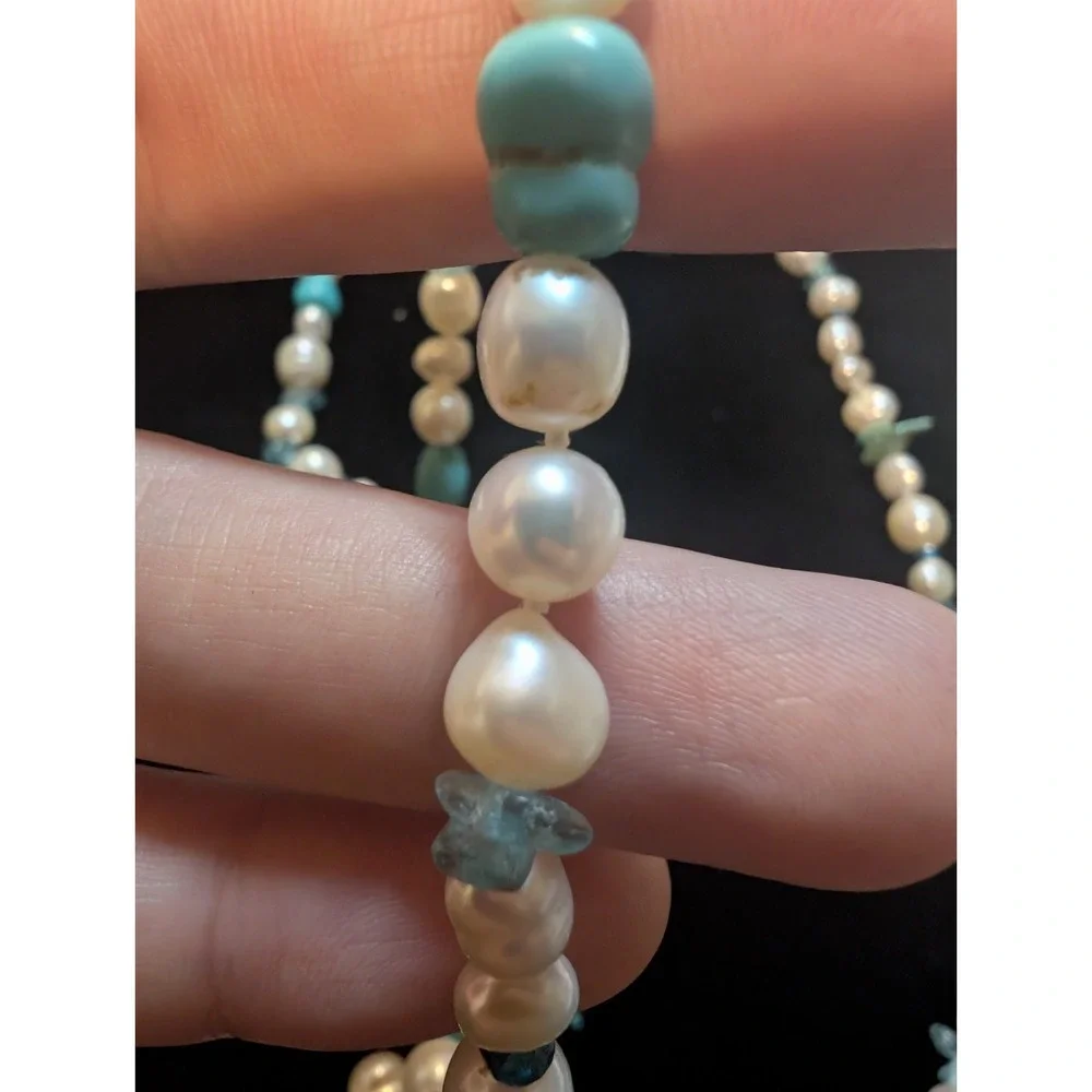 Faux Aquamarine Fresh Water Pearl Turquoise Necklace Siren Mermaid Core Statemen